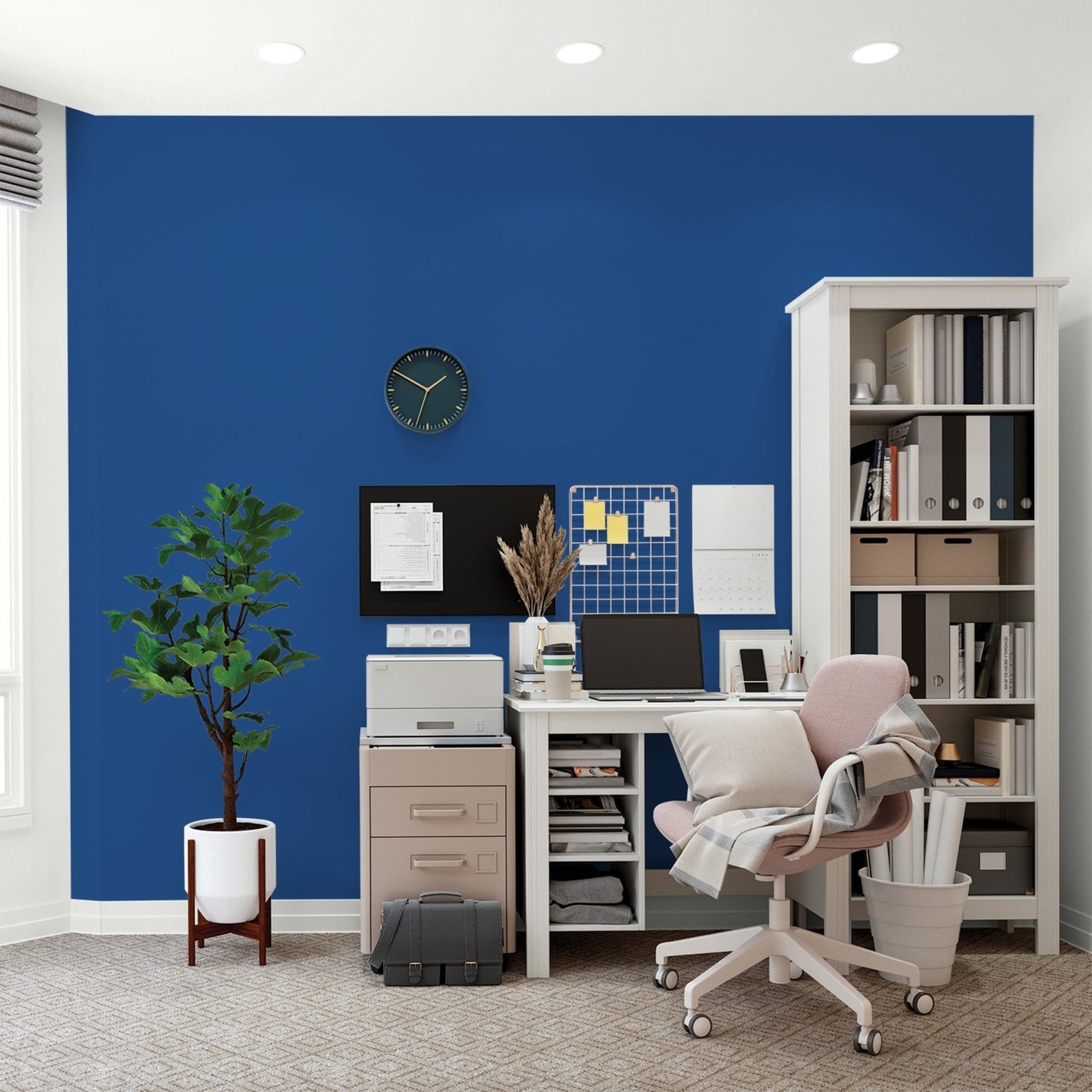 Flat Interior Paint with Primer, Brilliant Blue Color, 1 Quart, Water-Based for
