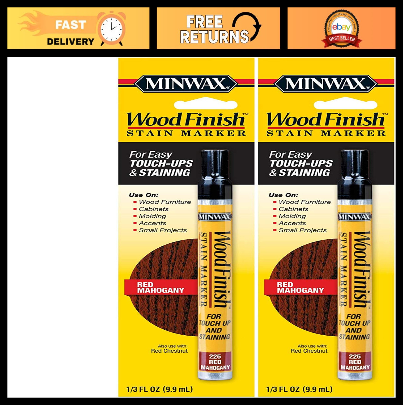 Wood Finish Stain Marker – Red Mahogany – 2 Pack, Perfect for DIY Projects & Tou