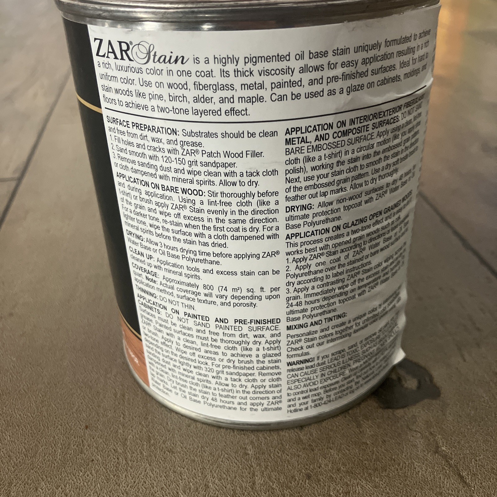 ZAR Multi Surface Interior Oil Base Vintage Modern Wood Stain 1 Quart NOS