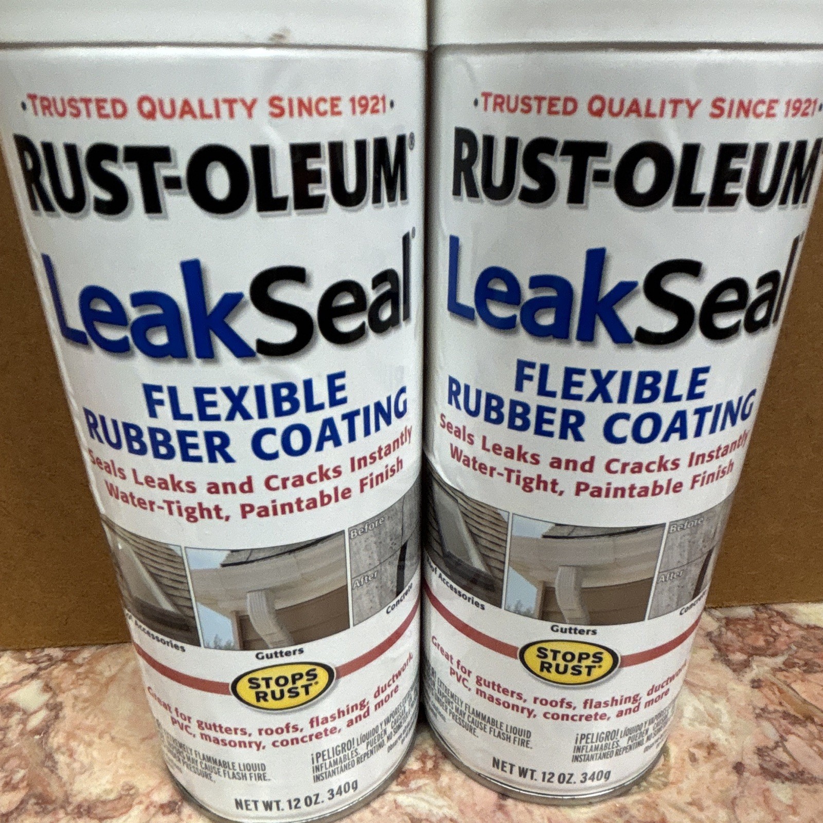 WHITE Rust-Oleum LeakSeal Flexible Rubber Coating Spray Cans, Lot of 2