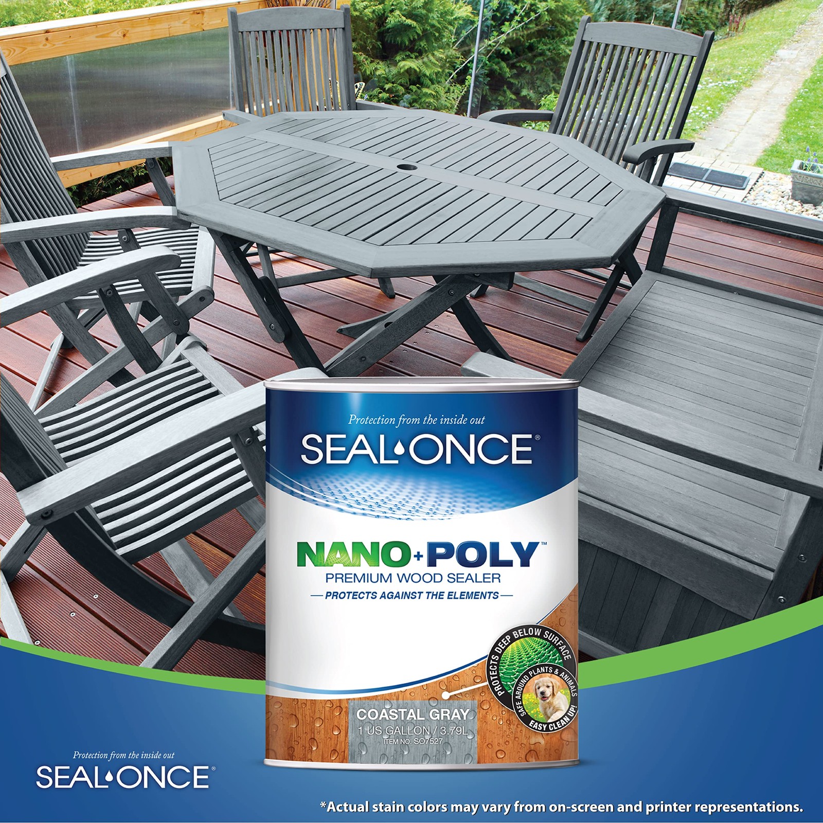 Nano Poly Wood Sealer Polyurethane Coastal Gray Waterproof Deck Fence 1 Gallon