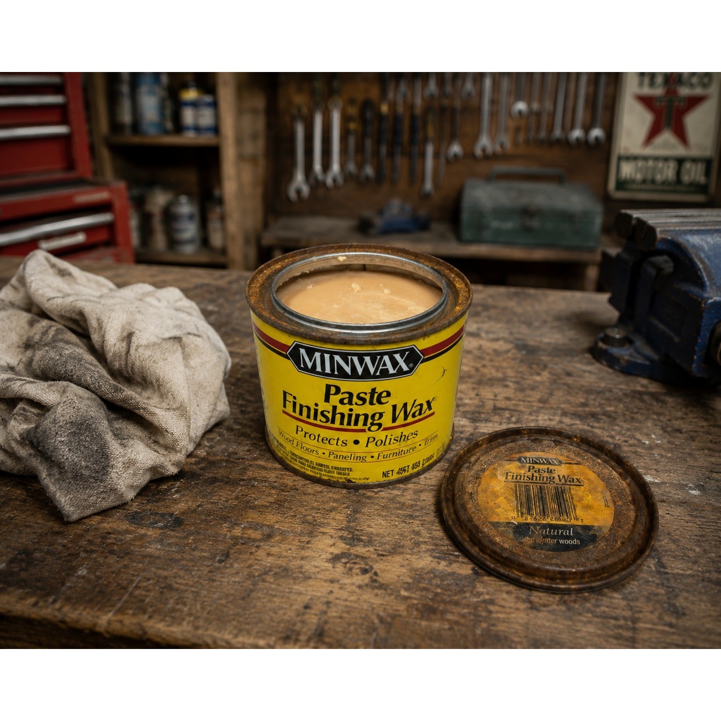 Minwax Paste Finishing Wax Natural for Lighter Woods Vtg 1lb Rust Tin 98% FULL