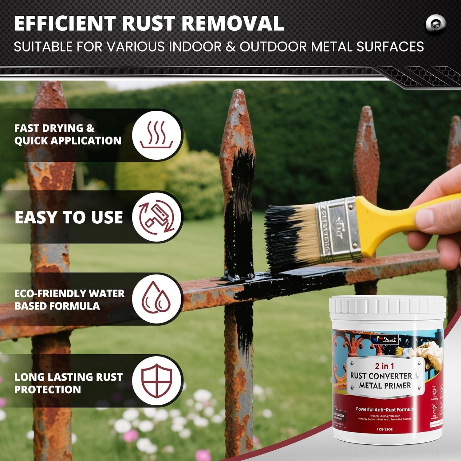 Black Rust Converter Metal Paint & Primer Anti Rust Prevention Coating 16oz New