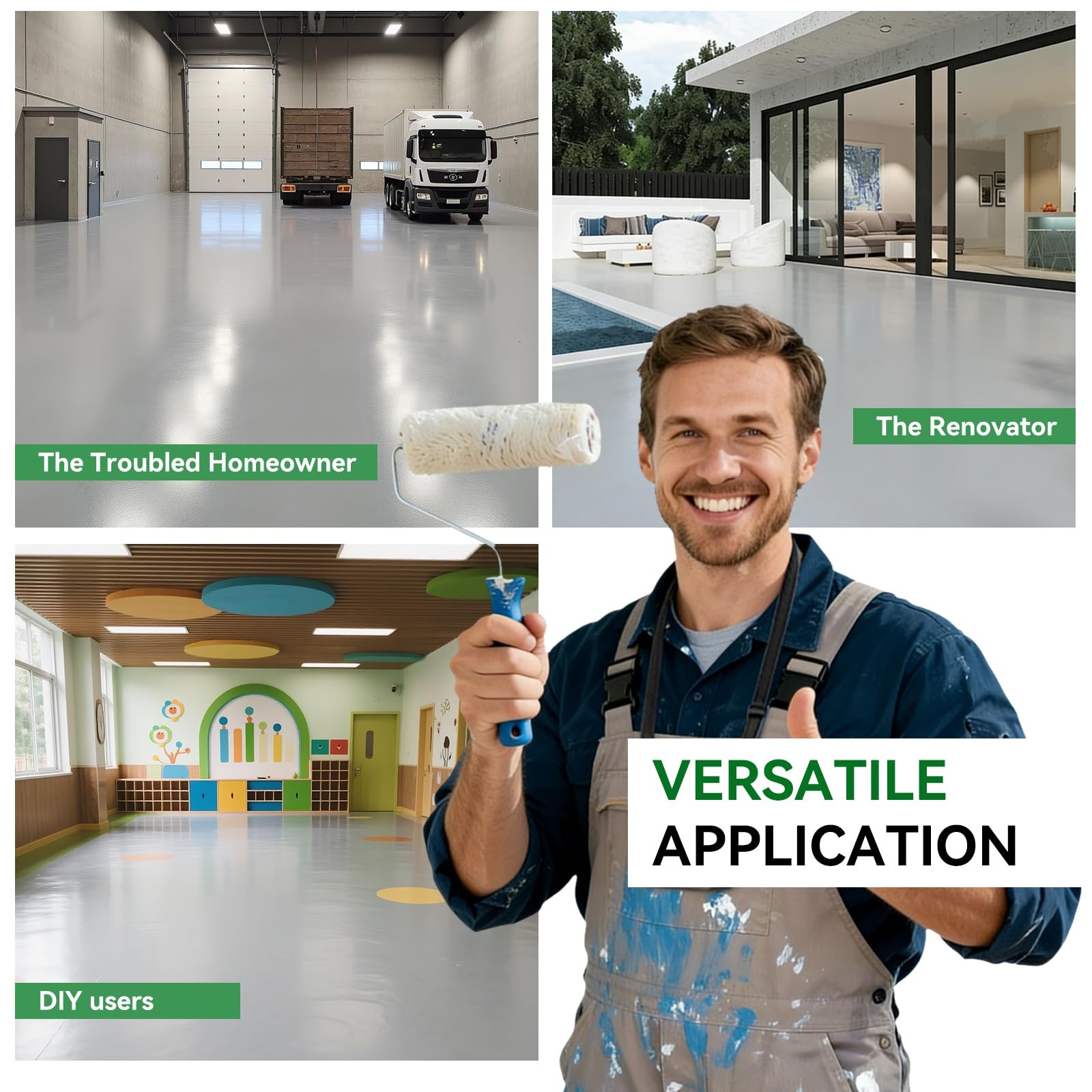 Silver-gray Professional Floor or Wall Paint Kit （5 gallon, 800-1000 sq.ft) -…