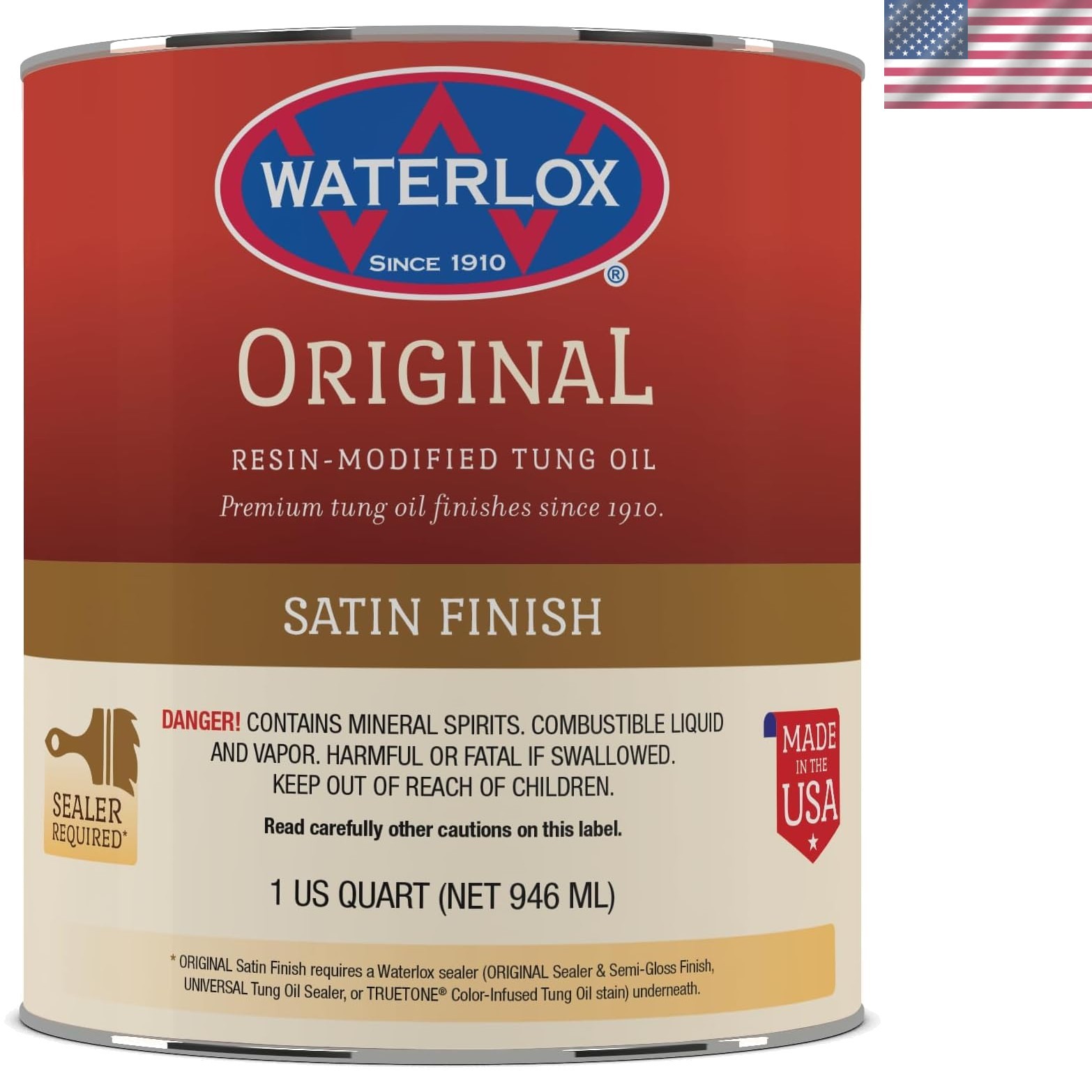 Waterlox TB 6044 Satin Finish – Durable Interior Wood Protector, Quart Can