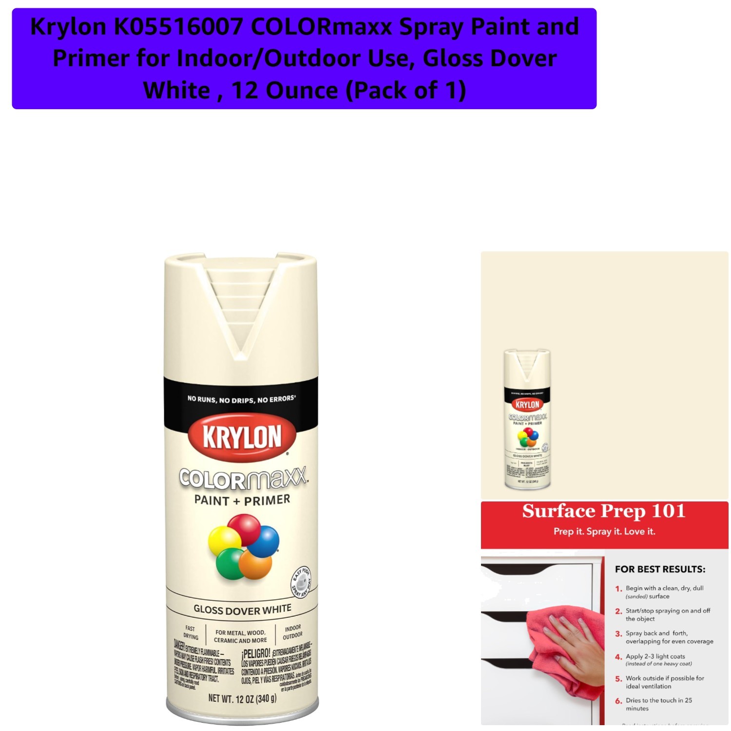 Krylon COLORmaxx 12oz Gloss Dover White Spray Paint for Quick Touch-Ups