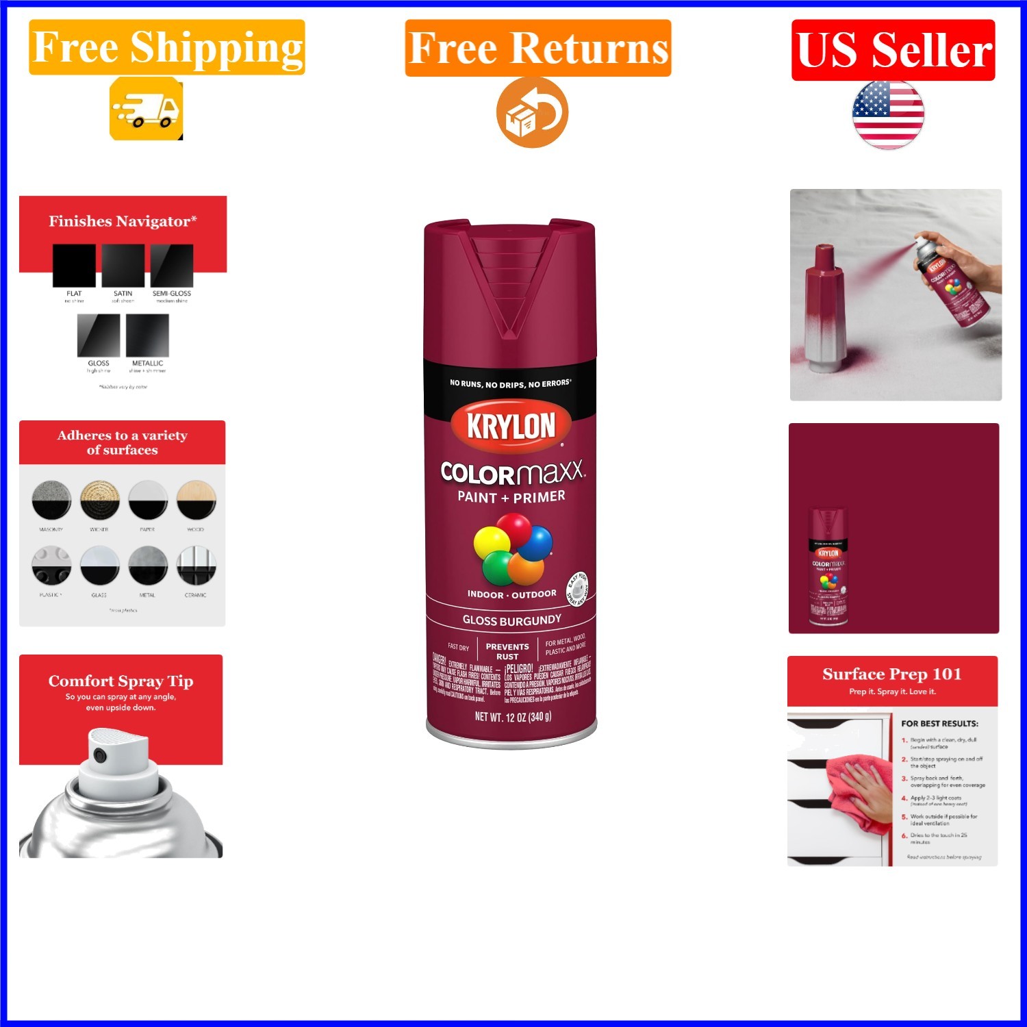 COLORmaxx Burgundy Gloss Spray Paint & Primer, 12 oz – Indoor/Outdoor
