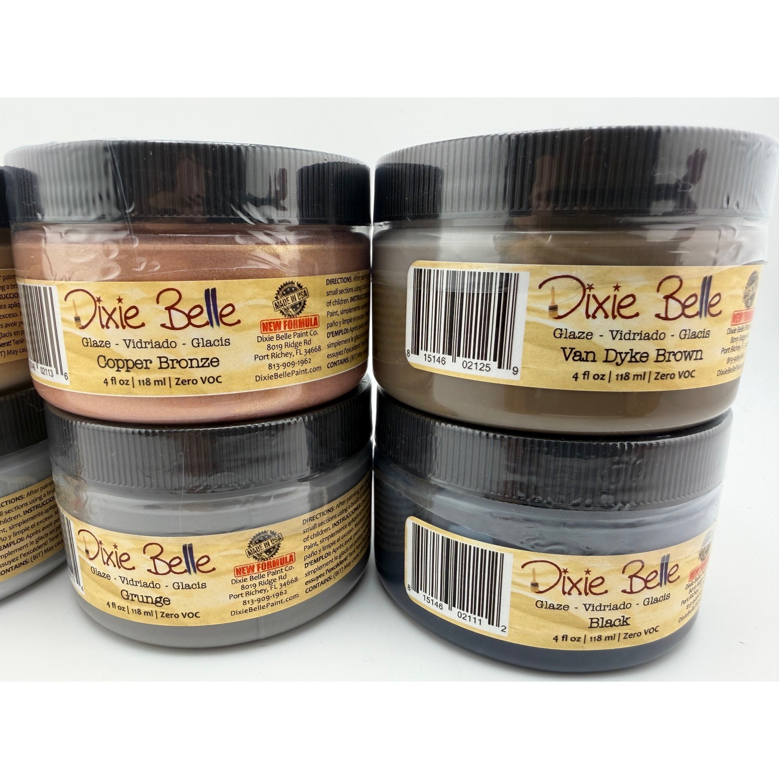 Dixie Belle Glaze 4oz, 6 Types: Gold, Copper Bronze, Silver, Grunge, Black