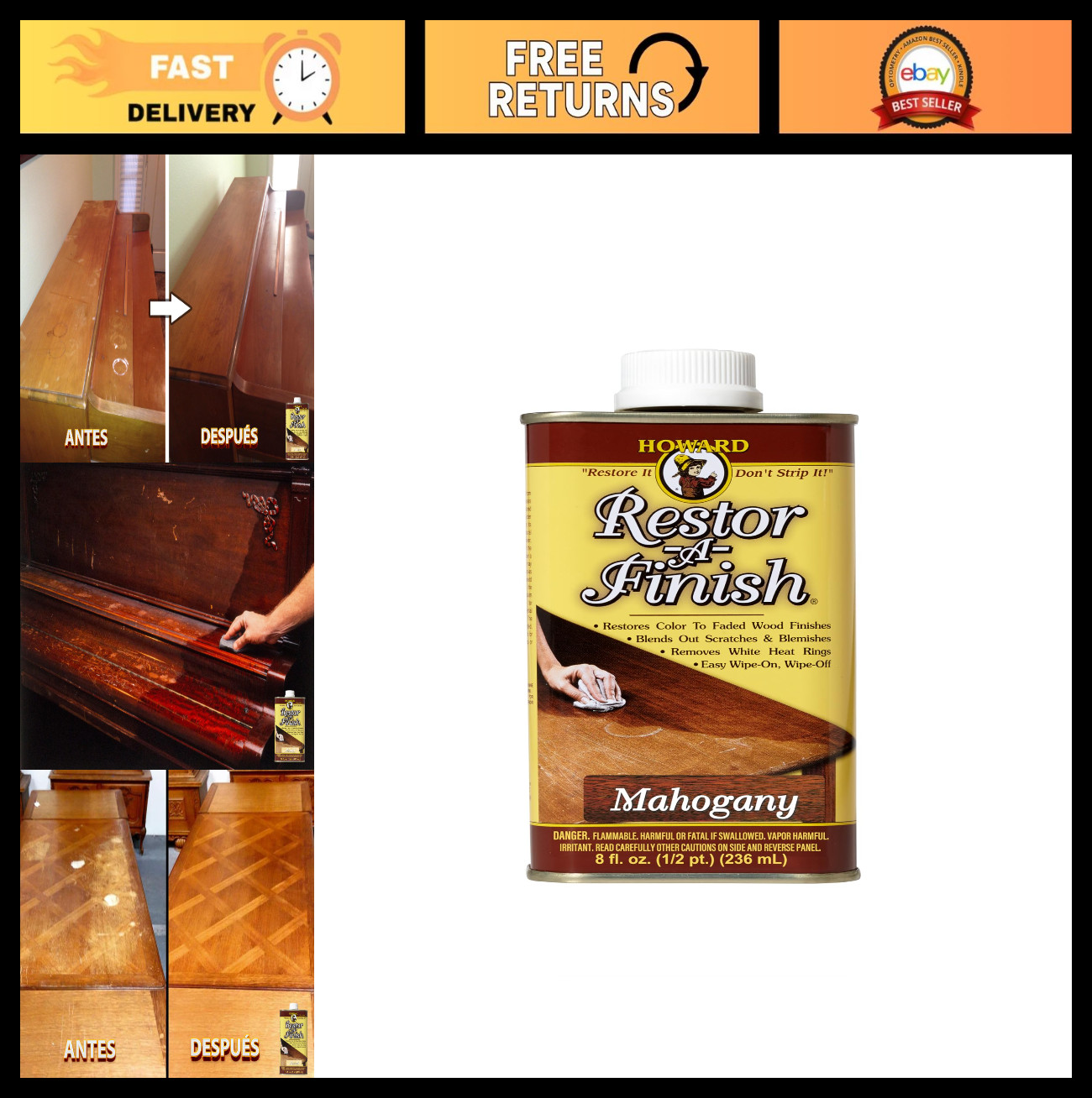 Wood Finish Restorer – Mahogany Stain for Wood Surfaces, 8 Fl Oz, Easy Applicati
