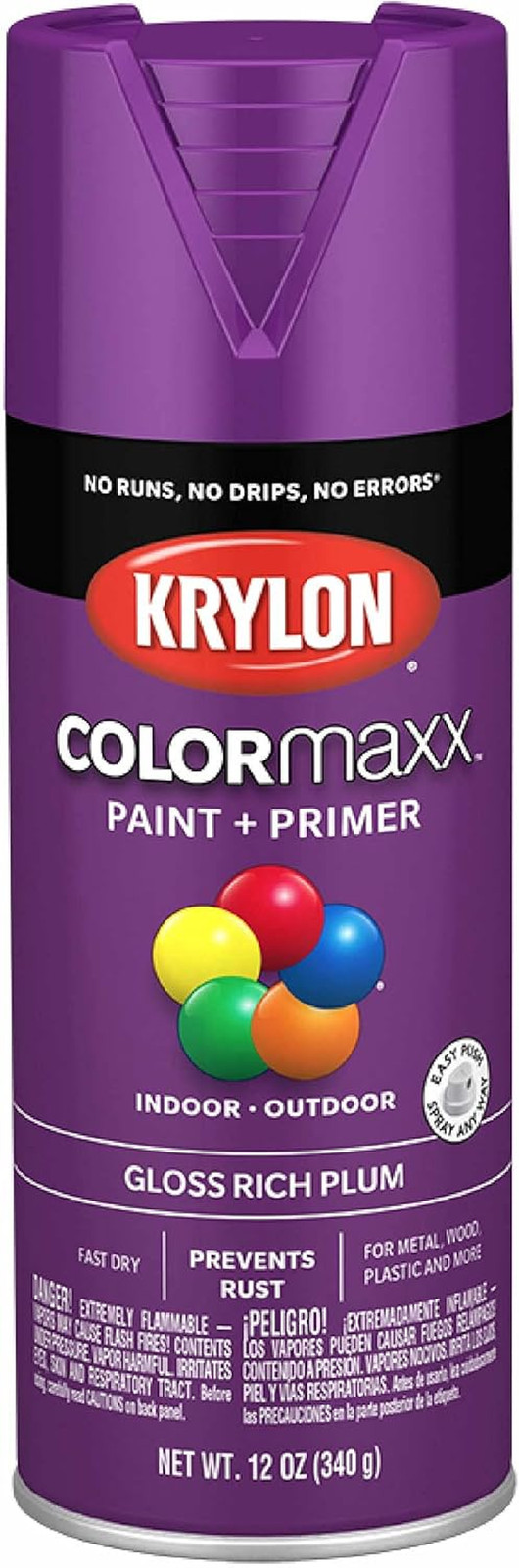 K05536007 Colormaxx Spray Paint and Primer for Indoor/Outdoor Use, Gloss Rich Pl