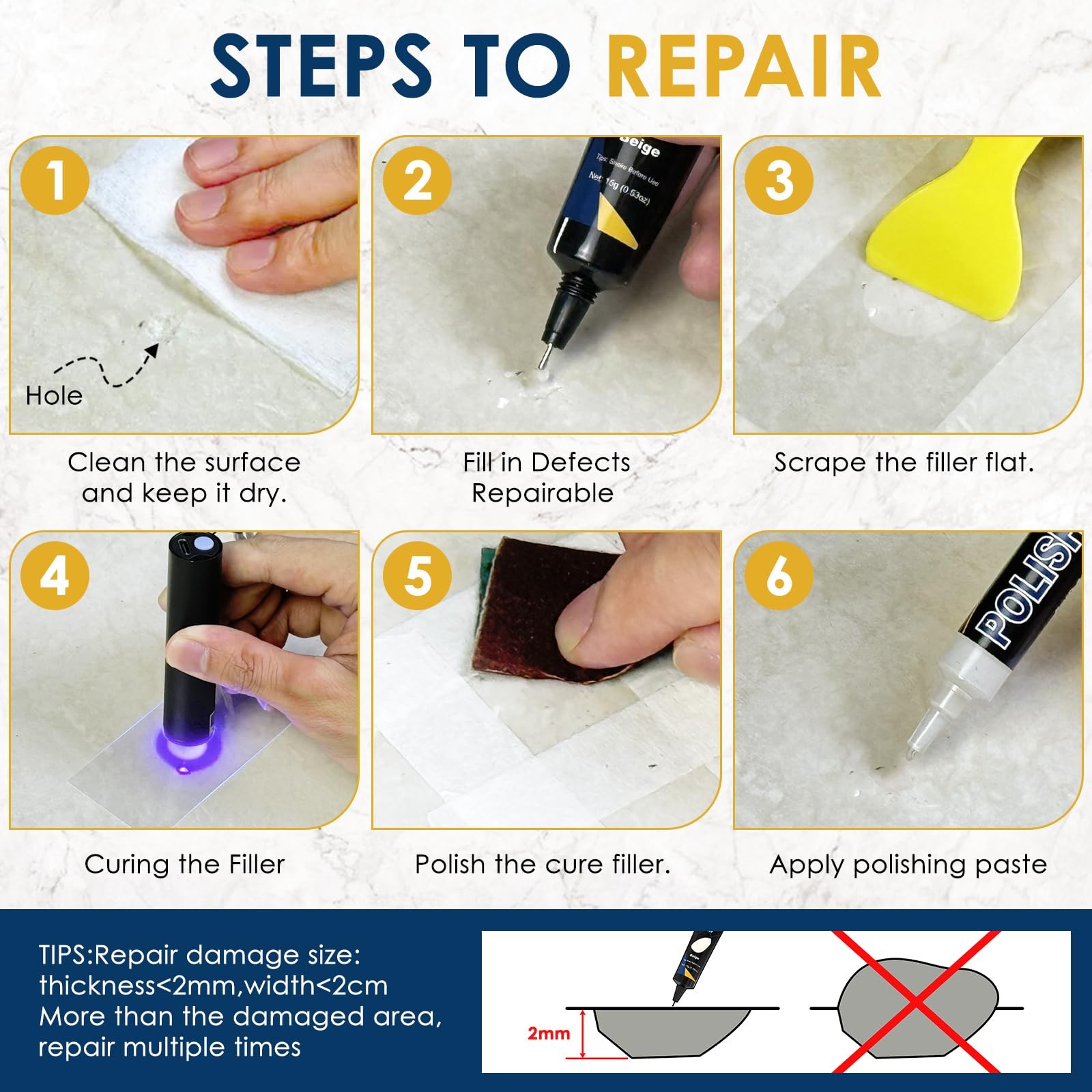 Quartz Countertop Repair Kit for Chips, Cracks, Scratches on Marble Granite