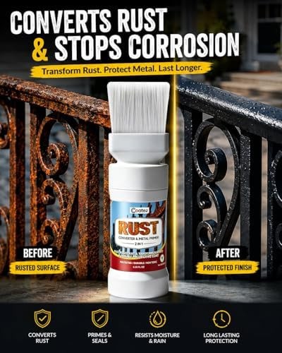 2-in-1 Rust Converter & Metal Primer with Built-In Brush, Water-Based Rust Tr…