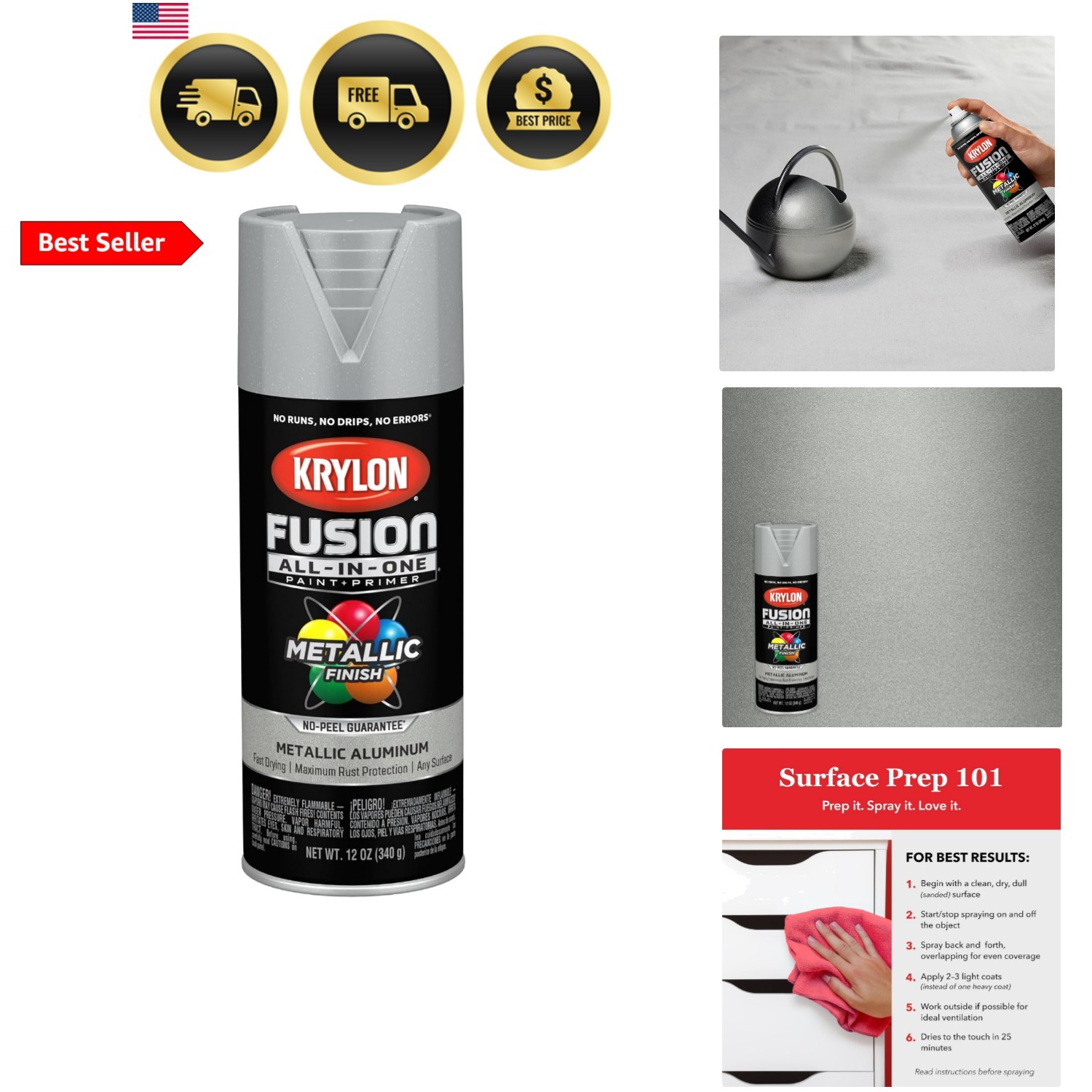 Fusion All-In-One Adhesive Spray Paint for Indoor/Outdoor Use, 12 oz, Aluminum