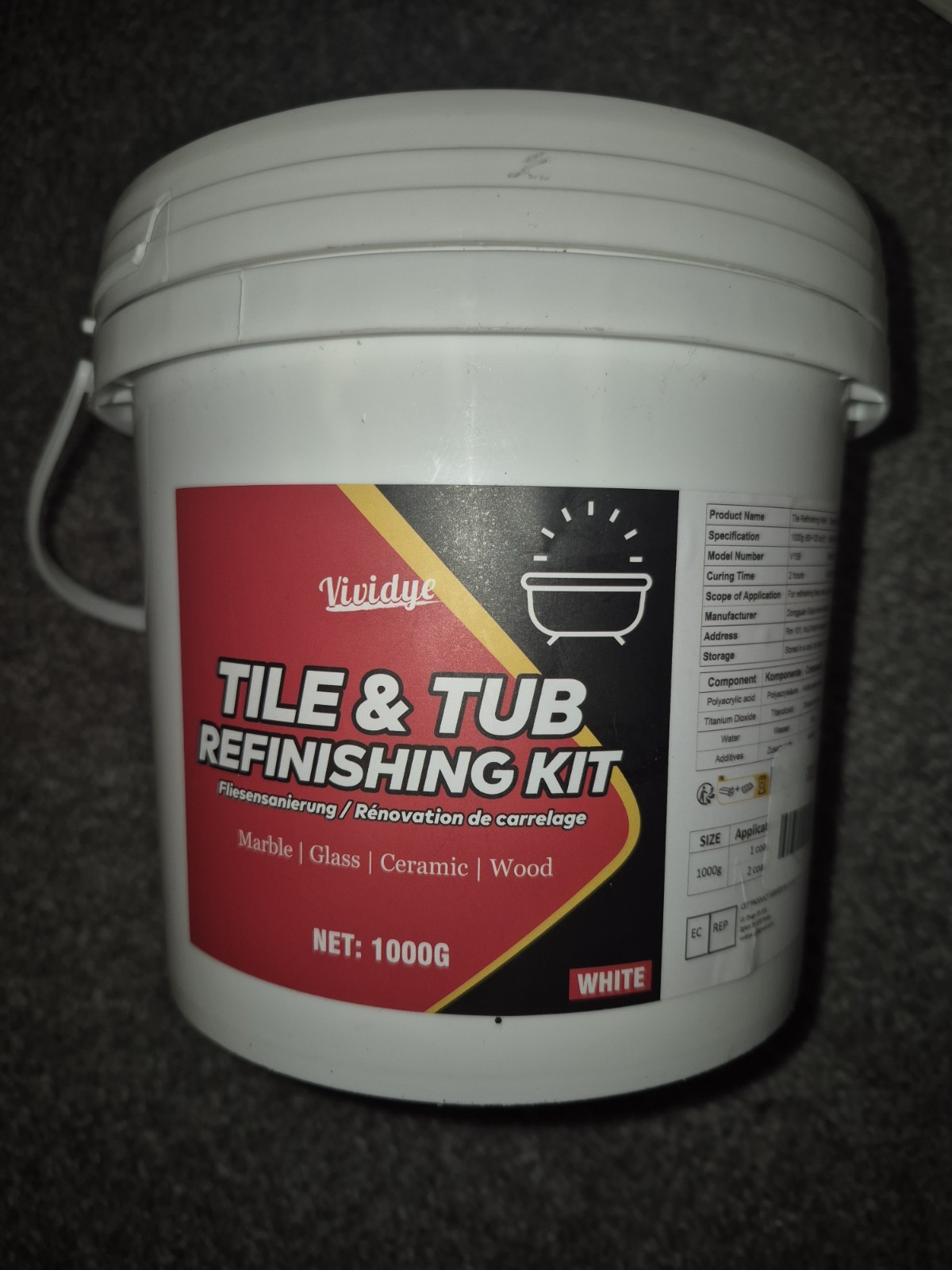 Tub and Tile Refinishing Kit, 1000g White, NO OTHER ACCESSORIES