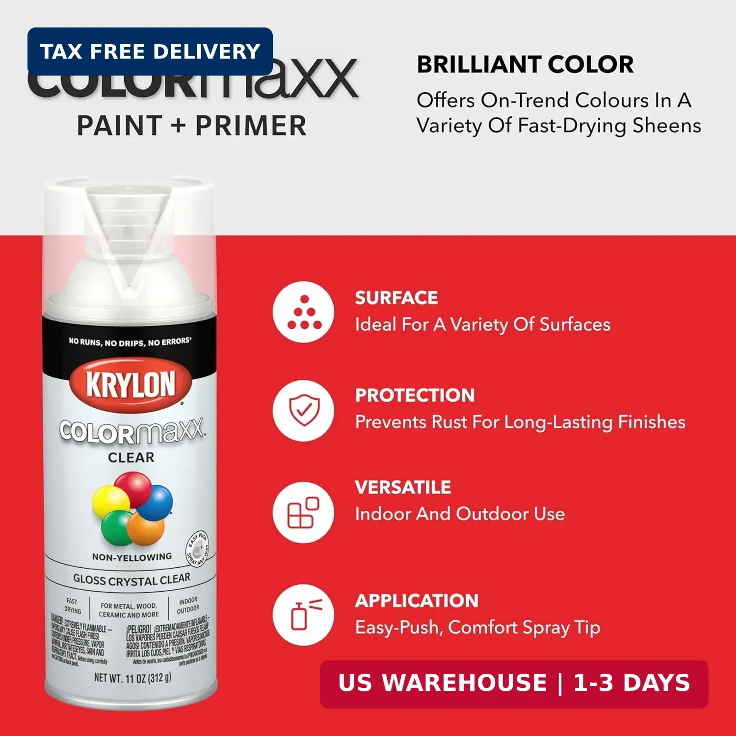 Krylon K05515007 COLORmaxx Acrylic Clear Finish for Indoor/Outdoor Use, Gloss
