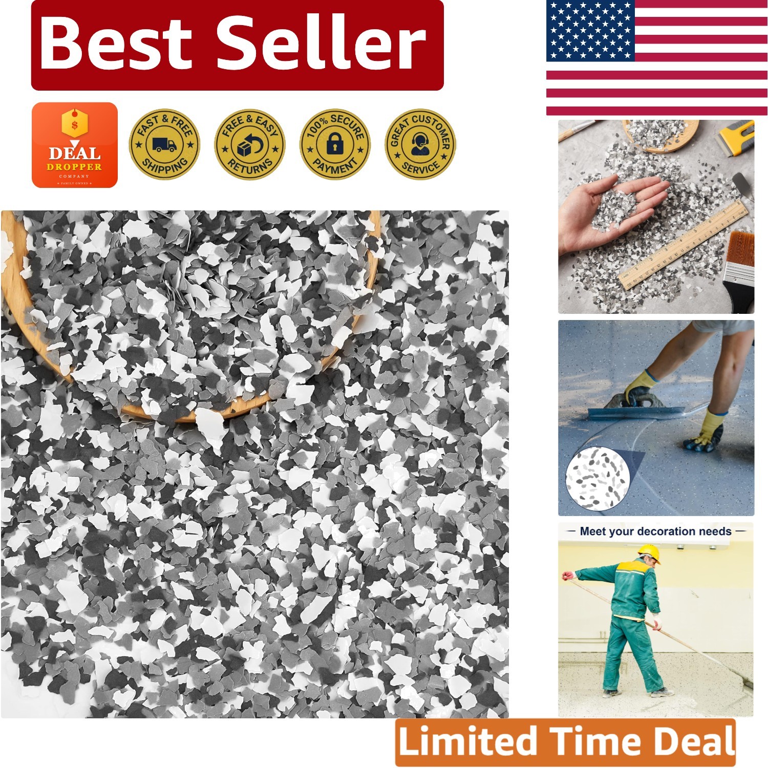 Elegant 700 G/1.54 lb Decorative Epoxy Floor & Wall Flakes – Waterproof Design