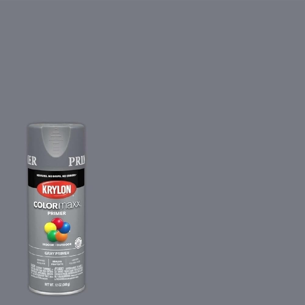 Krylon ColorMaxx Gray Primer Spray Paint – 12 oz, Indoor/Outdoor, Rust-Resistant