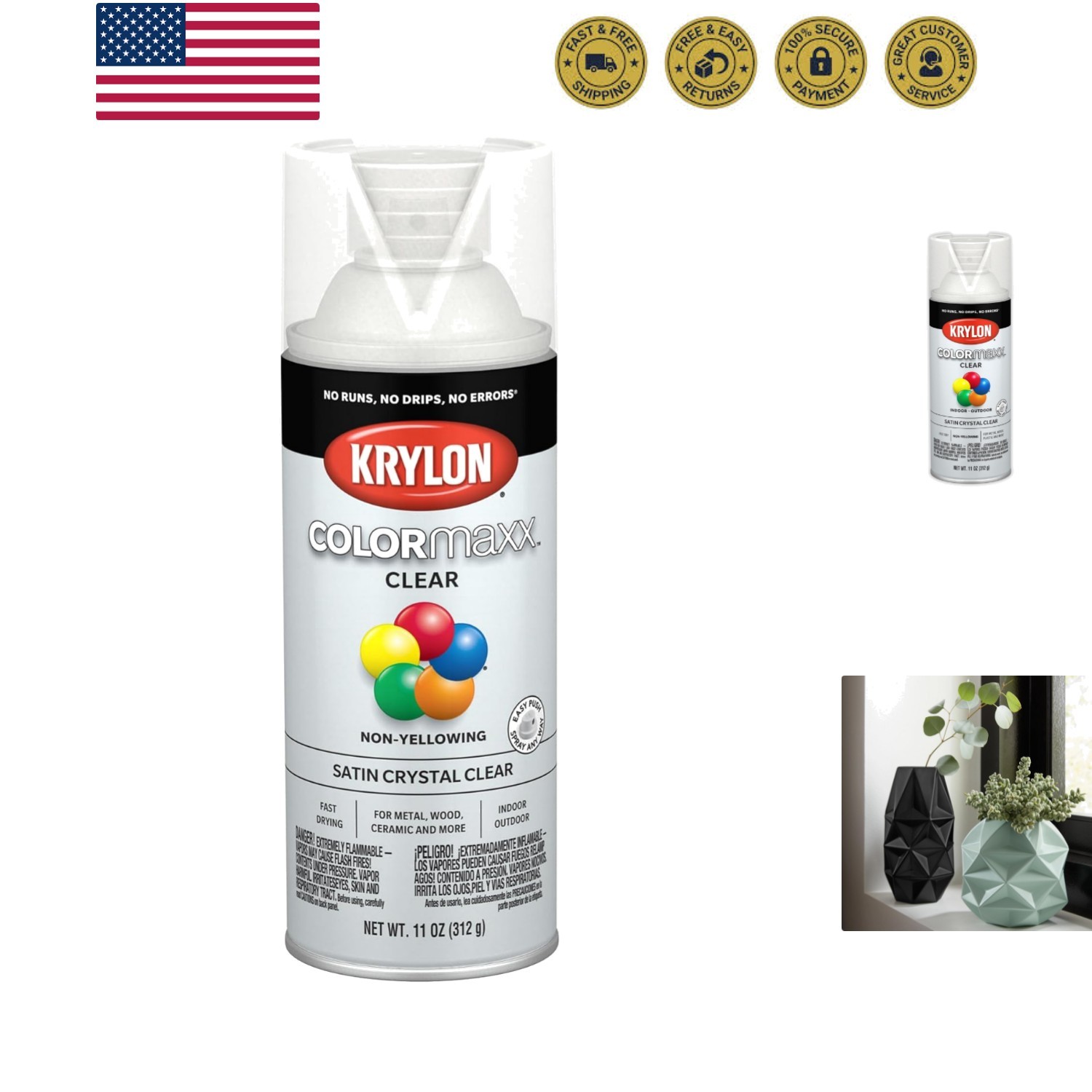 K0007 COLORmaxx Acrylic Clear Finish for Indoor/Outdoor Use, Satin Crystal Cl…
