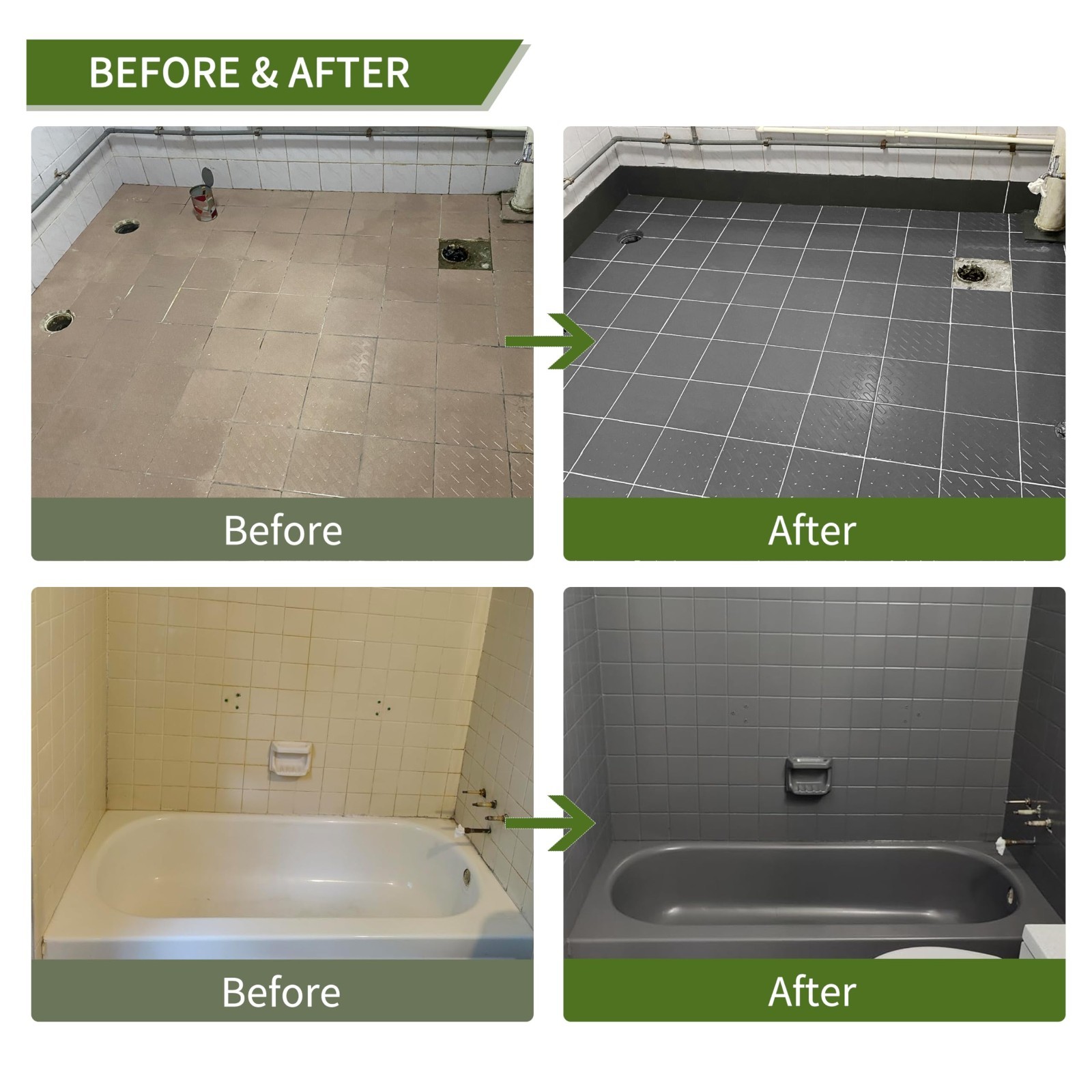 Grey Ceramic Tile Paint Kit for Bathtub & Sink Refinishing, Easy Use, Low Odor,