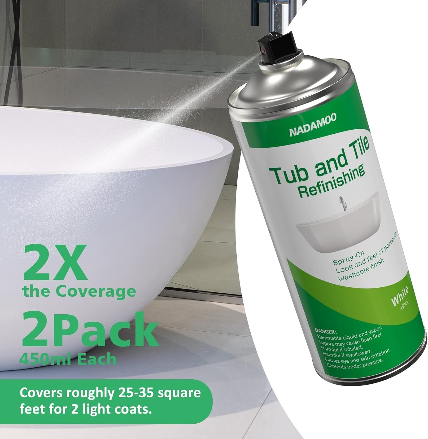 Transform Your Bathroom with White Tile & Bathtub Spray Paint Kit – 450ml 2 Pack