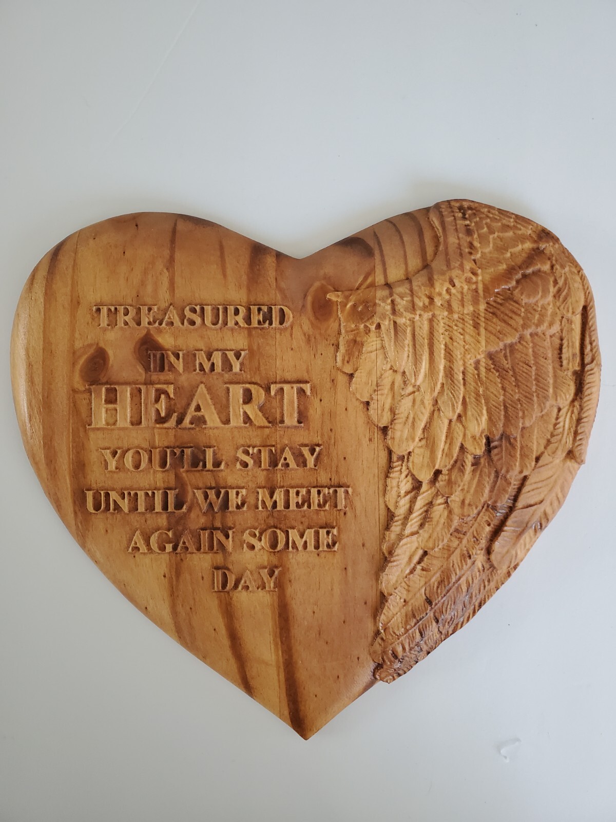 Handmade Wood Missing You Heart with Wings Plaque (Ipswich Pine stain)