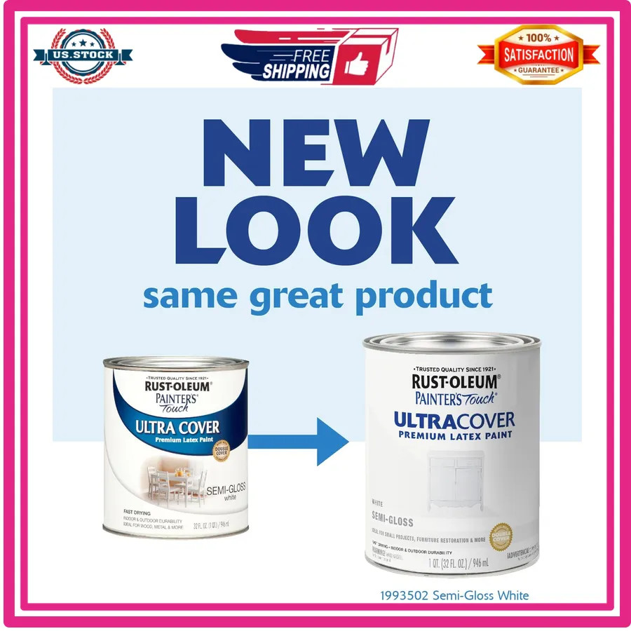 Rust-Oleum Painter’s Touch Semi-Gloss White Latex Paint Interior Exterior Quart