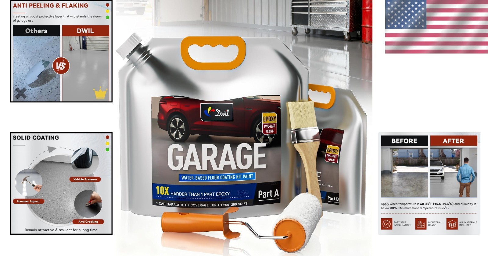 Robust Garage Floor Epoxy Kit – Water-Based, High Gloss & Rust Resistant