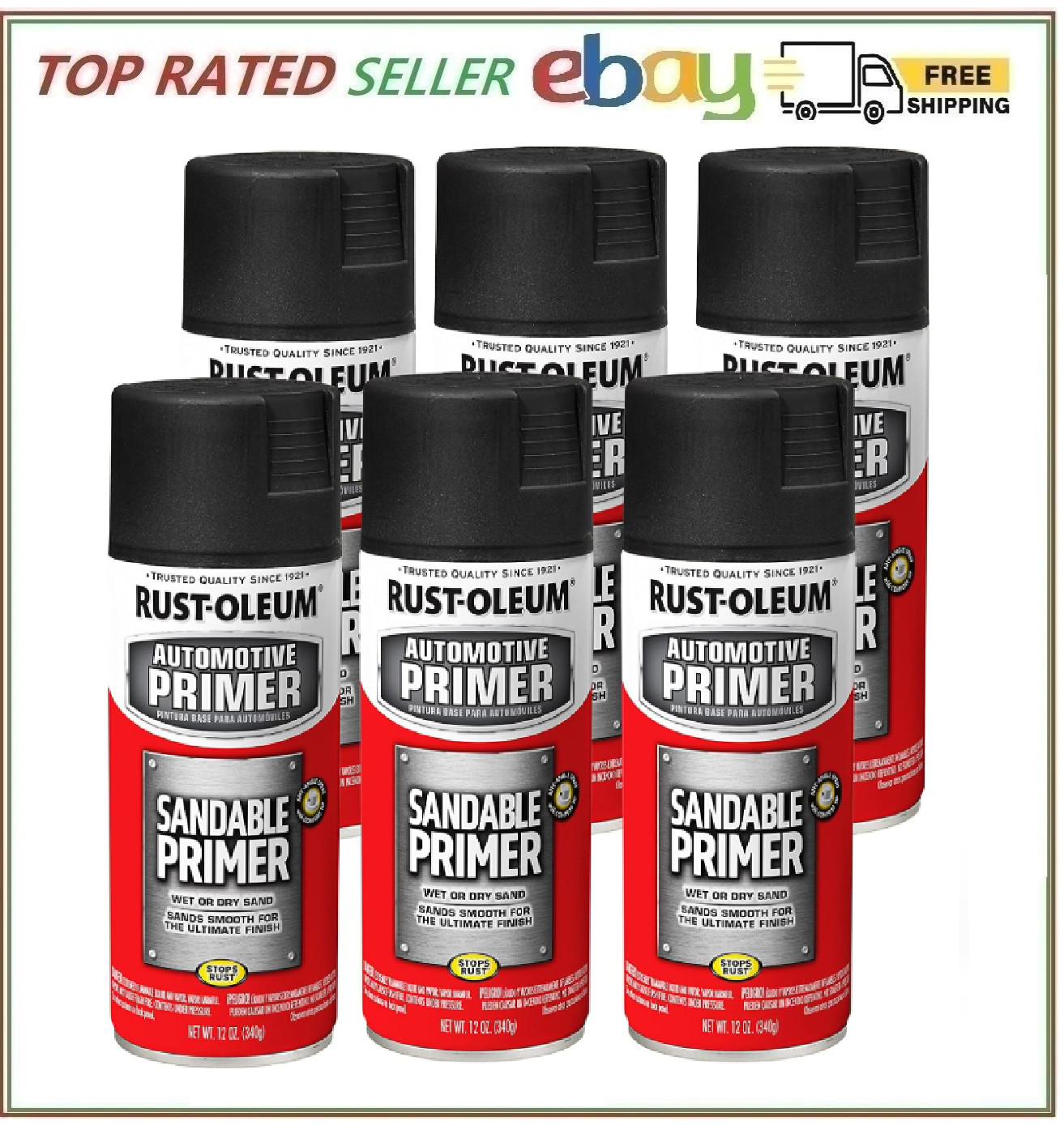 Rust Oleum Sandable Primer Spray Paint 12Oz Pack Of 6 Oil Based Rust Resistant