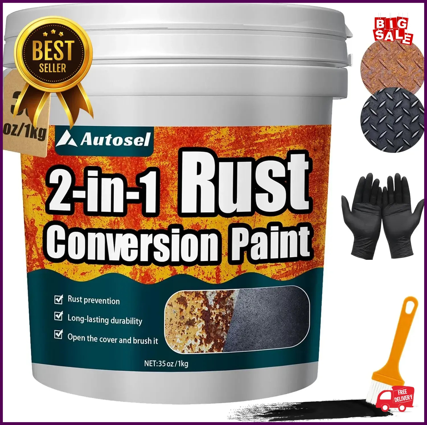 2-in-1 Rust Converter Metal Primer Anti Rust Coating Paint 35 Oz