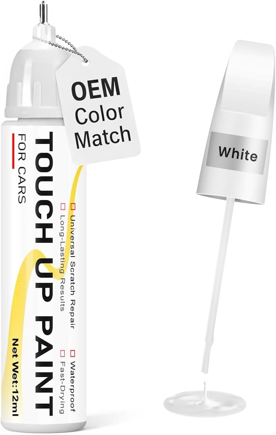 White Touch Up Paint Pen, 0.4 fl oz, 2-in-1 Brush & Tip, Universal Car Scratch