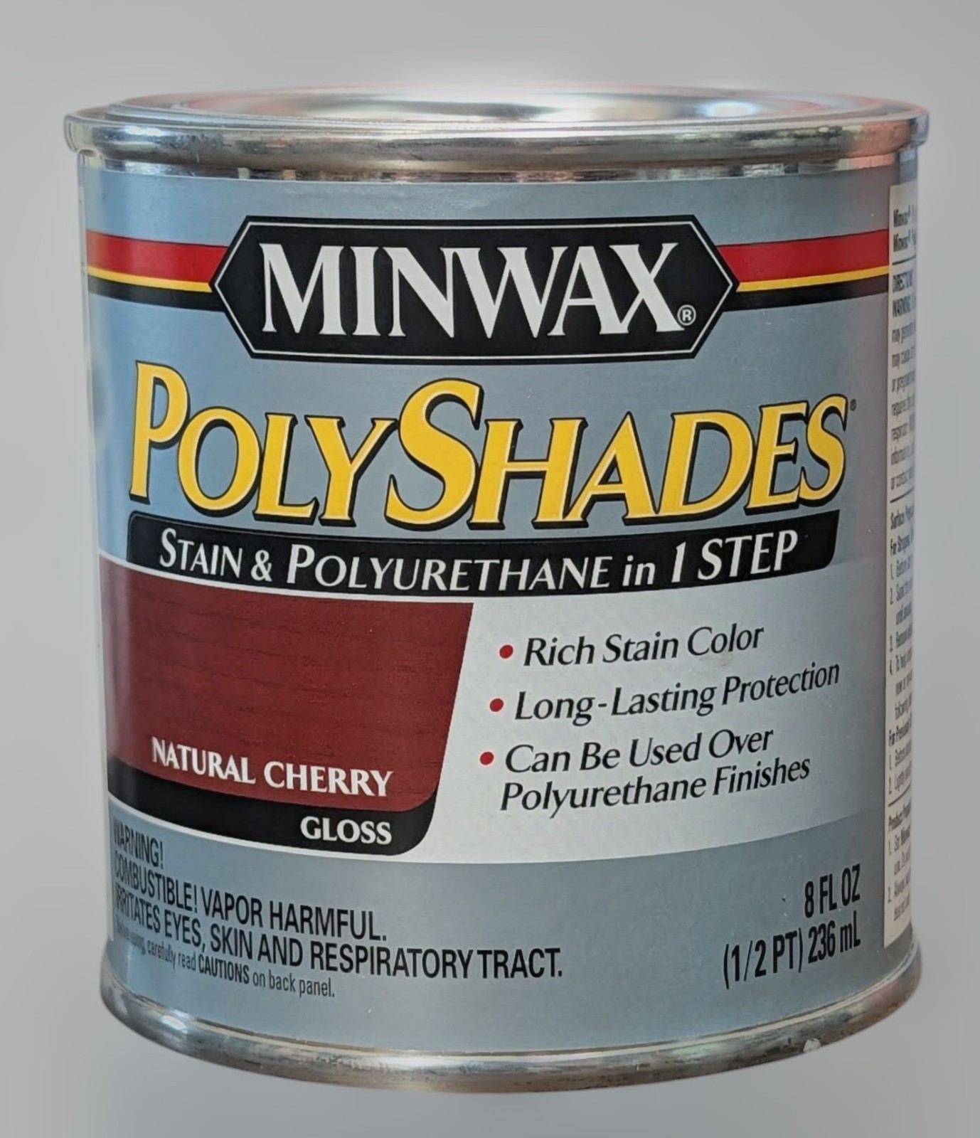 Minwax PolyShades Stain & Polyurethane – Natural Cherry, Gloss – 8 Oz – 1/2 Pint