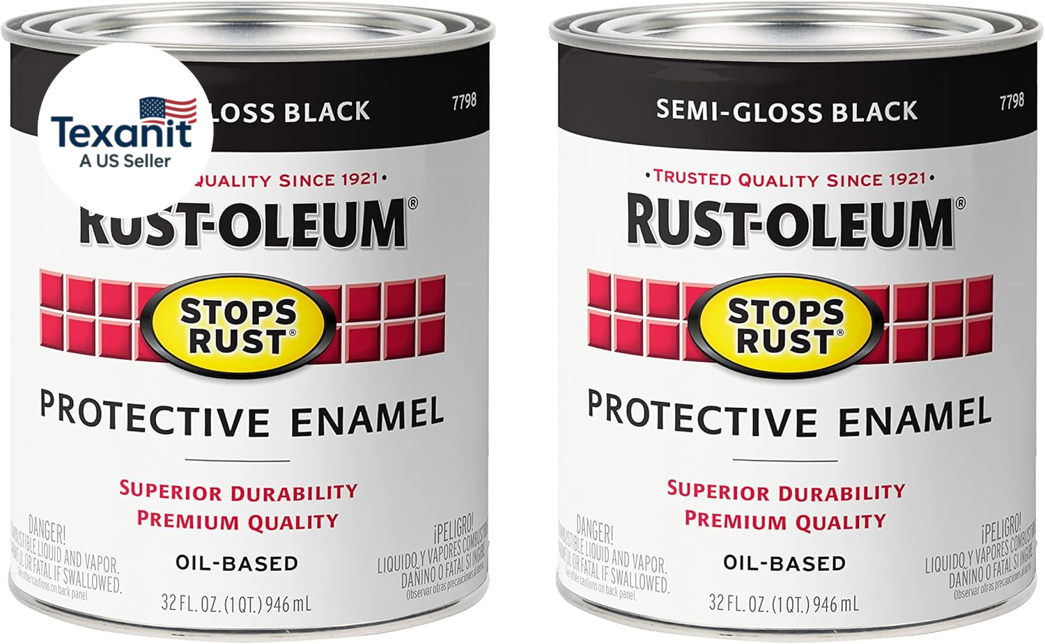 7798502-2PK Stops Rust Brush Paint, Quart, Semi-Gloss Black