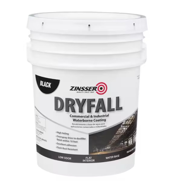 Zinsser Dryfall Paint Black Flat Waterborne Interior Commercial 5 Gallon