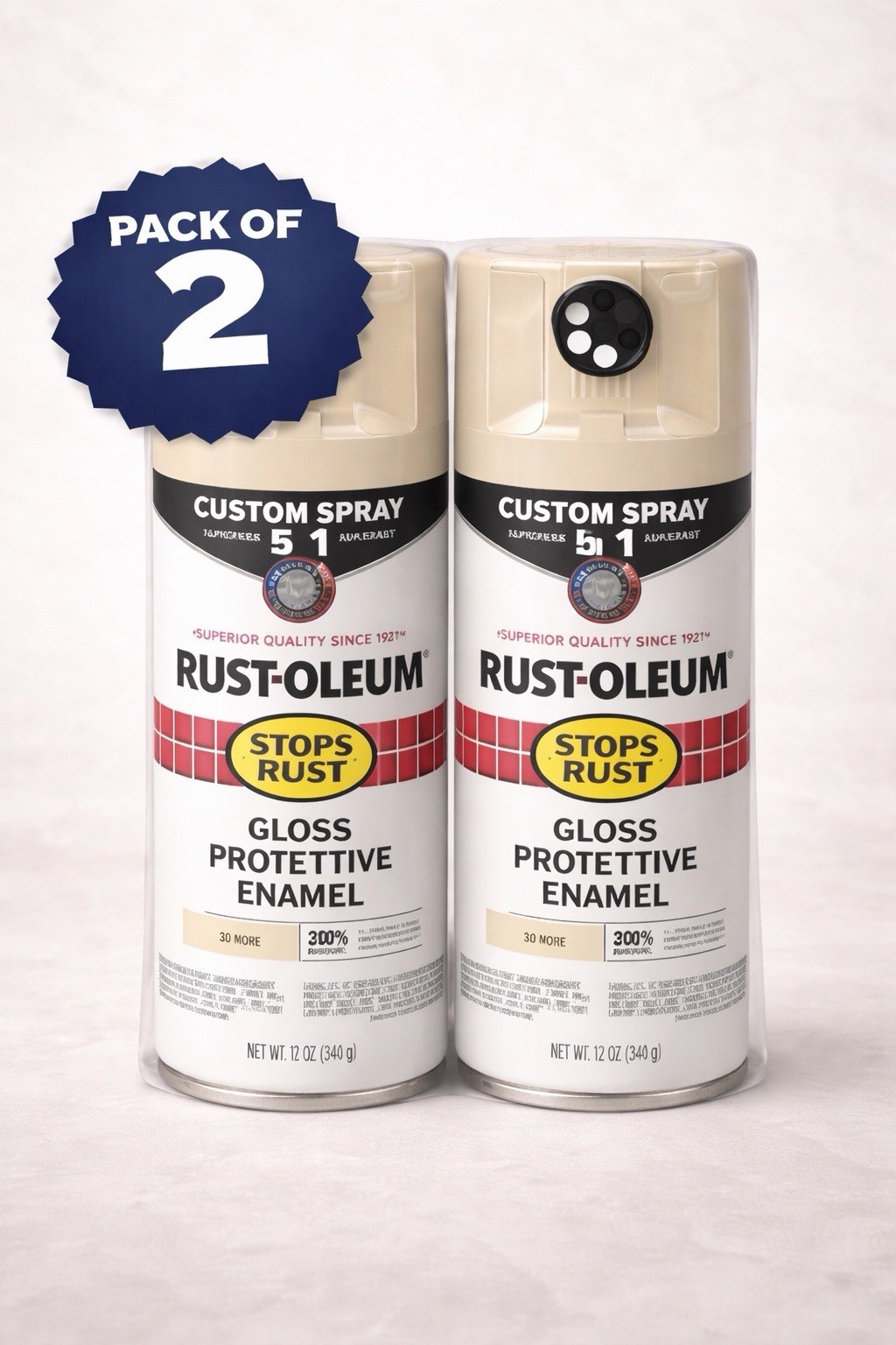 2 Pack. Rust-Oleum Custom Spray 5-in-1 Almond 12 oz Adjustable Spray