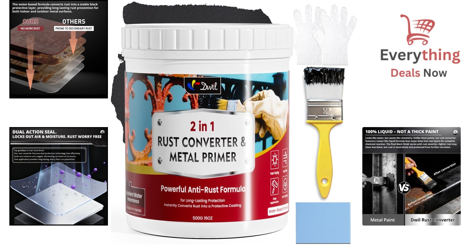 Black Rust Converter Metal Paint & Primer Anti Rust Prevention Coating 16oz New
