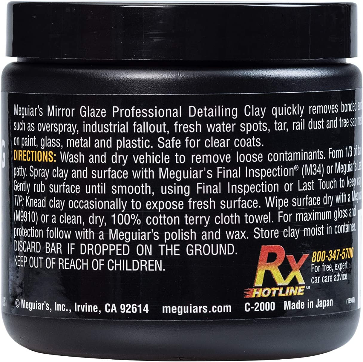C2000 Mirror Glaze Detailing Clay, Mild, Safely Remove Bonded Surface Contaminan
