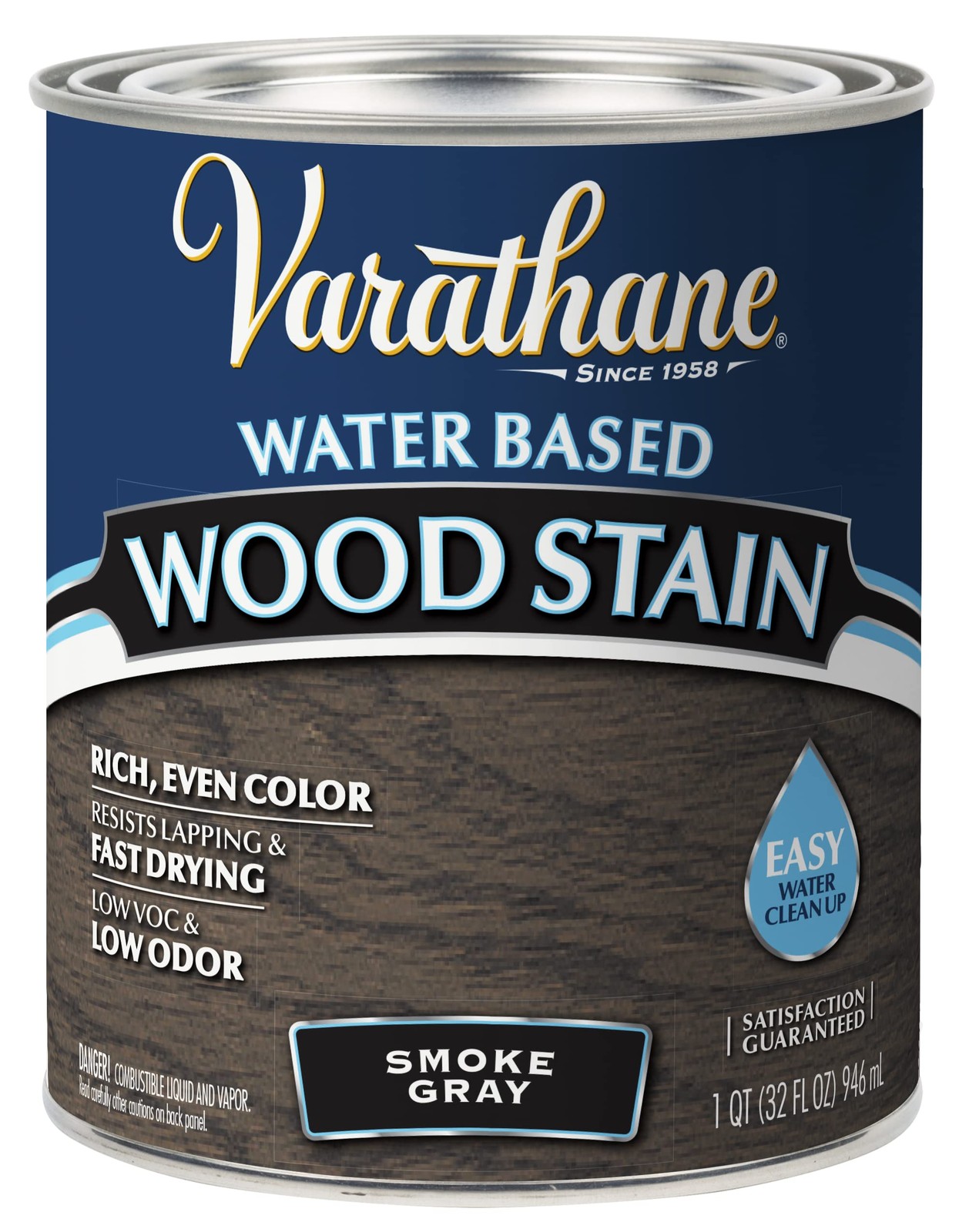 381121 Water Based Wood Stain, Quart, Smoke Gray