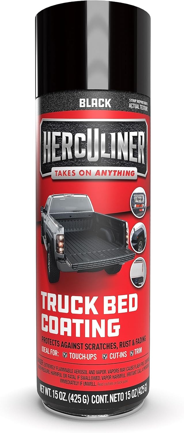 Herculiner Aerosol Spray Truck Bed Liner, 15 Ounce Spray Can, Black, Textured, S