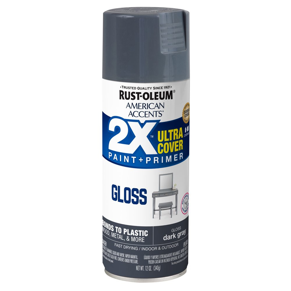 2X Ultra Cover Protection Gloss Dark Gray Spray Paint Primer All Surfaces 12 Oz