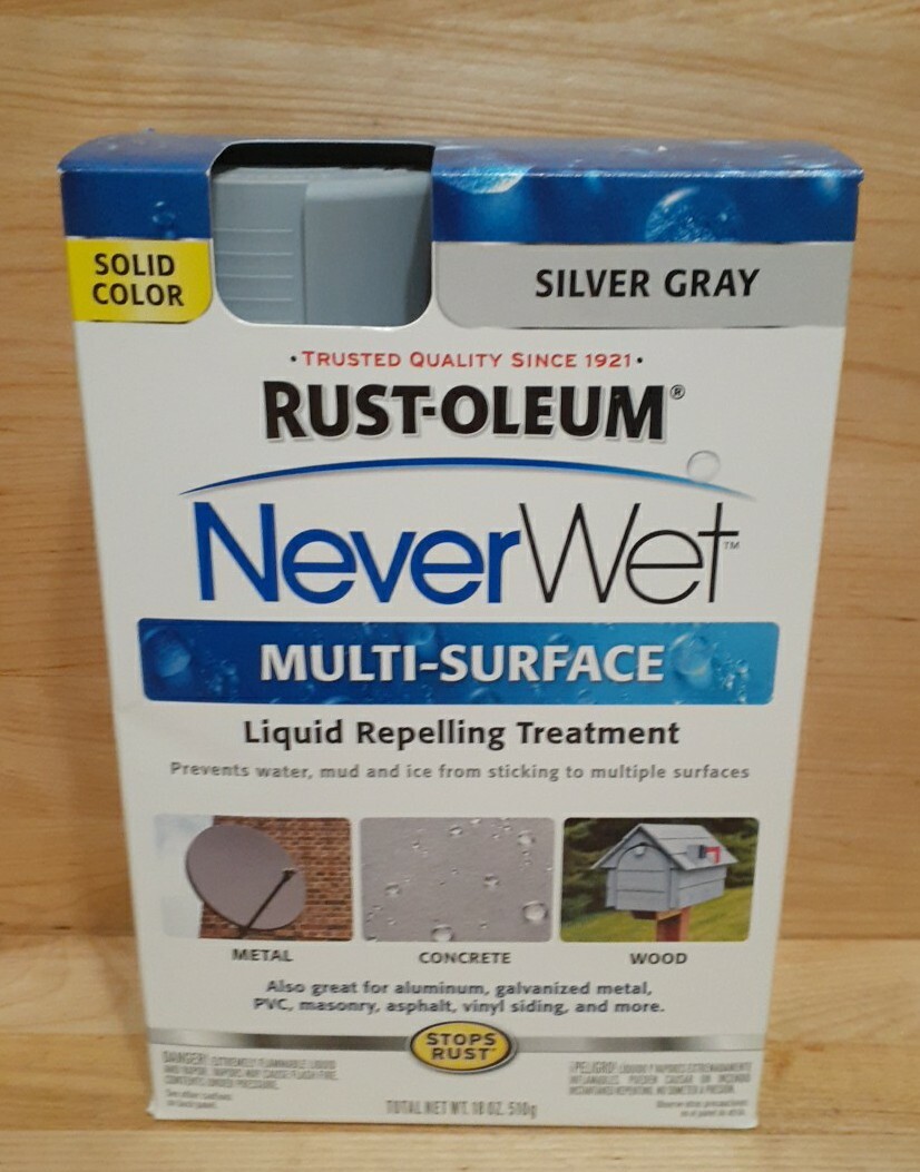 RUSTOLEUM BRIGHT SILVER GREY NEVER WET MULTI-SURFACE KIT 2- 9z cans repelling!!