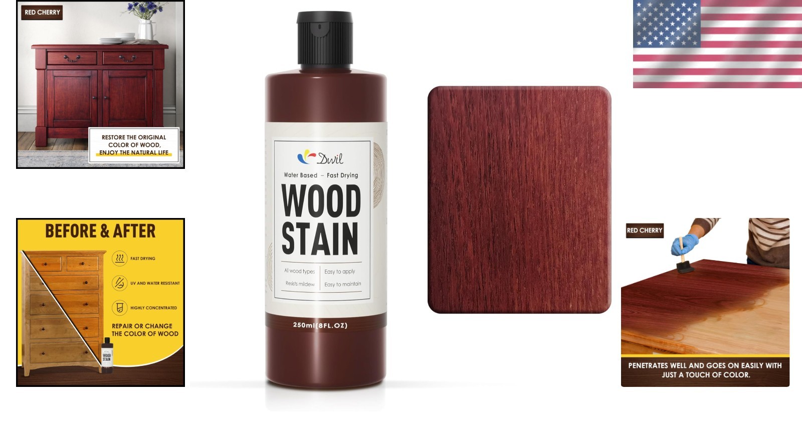 8.5oz Red Cherry Water-Based Wood Stain – Perfect for Indoor & Outdoor Projects
