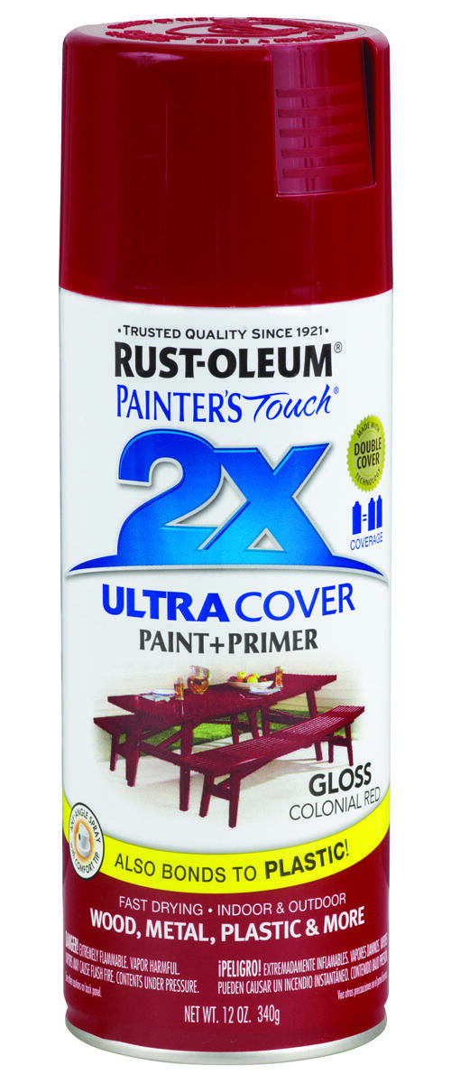 PAINTER’S Touch Gloss Spray Paint, Gloss, Colonial Red, 12 oz, Aerosol Can