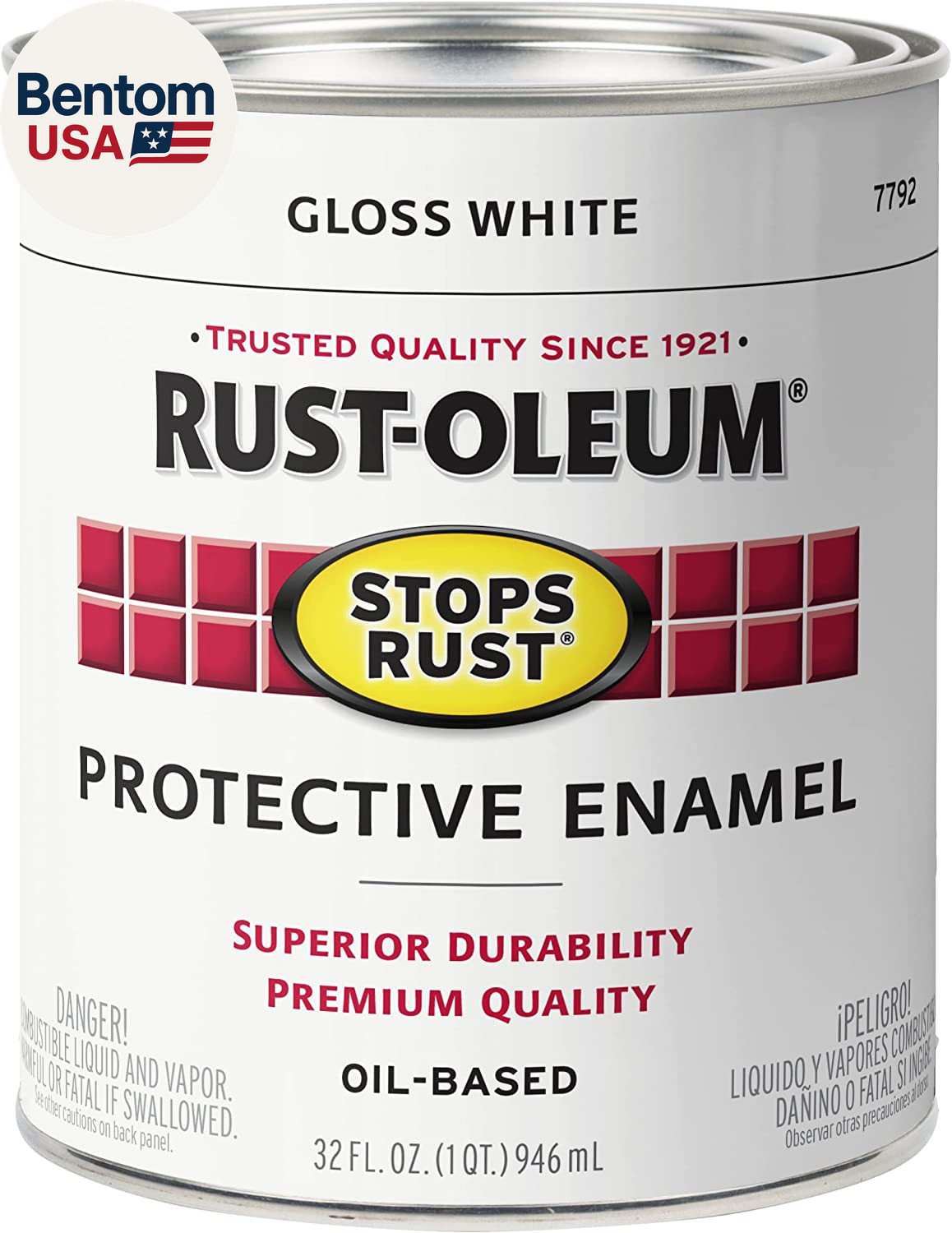 7792502 Stops Rust Brush on Paint, Quart, Gloss White, (Pack of 1)