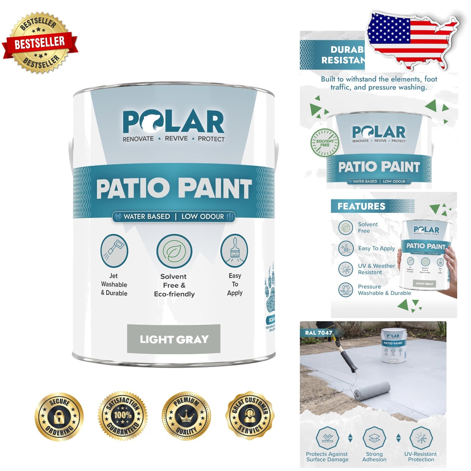 Polar Patio Paint Light Grey 1.32 Gal – UV Resistant Multi-Surface Floor Coating