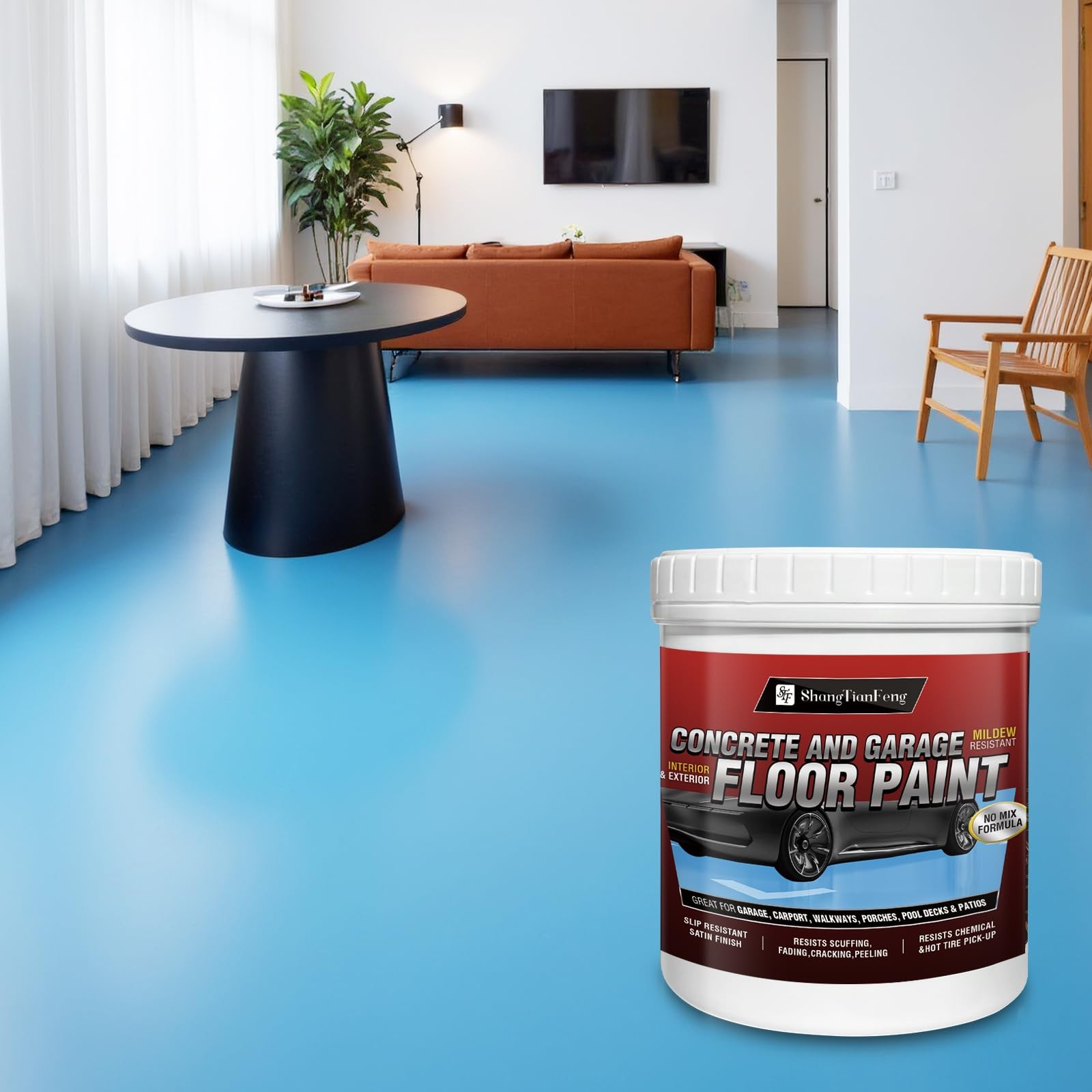 Floor wall paint, oil-based epoxy 128 Fl Oz (Pack of 1), Bright Blue