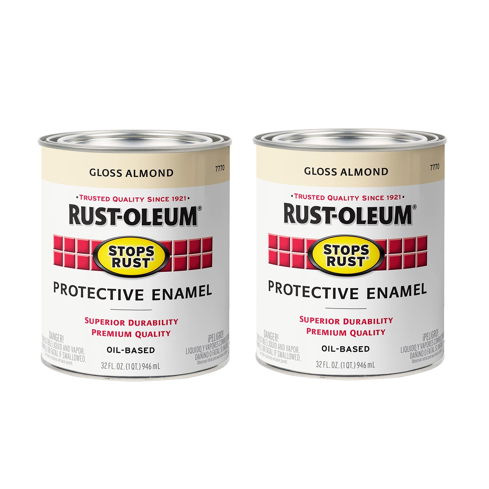 Rust-Oleum 7770502-2PK Stops Rust Brush On Paint, Quart, Gloss Almond, (Pack …