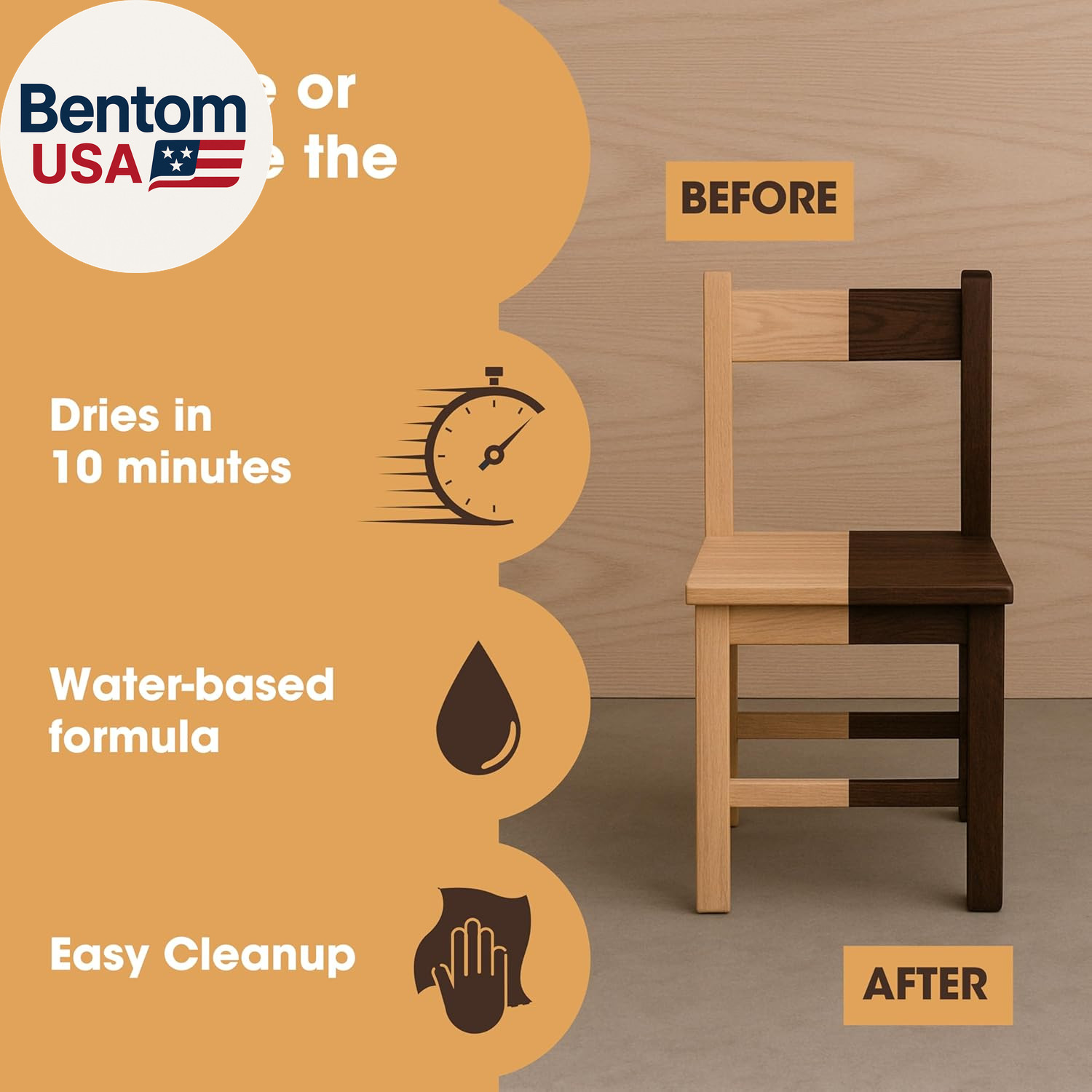 Wood Stain | Walnut | Water Based | Fast Drying, Low Odor, & Non-Toxic | for Ind