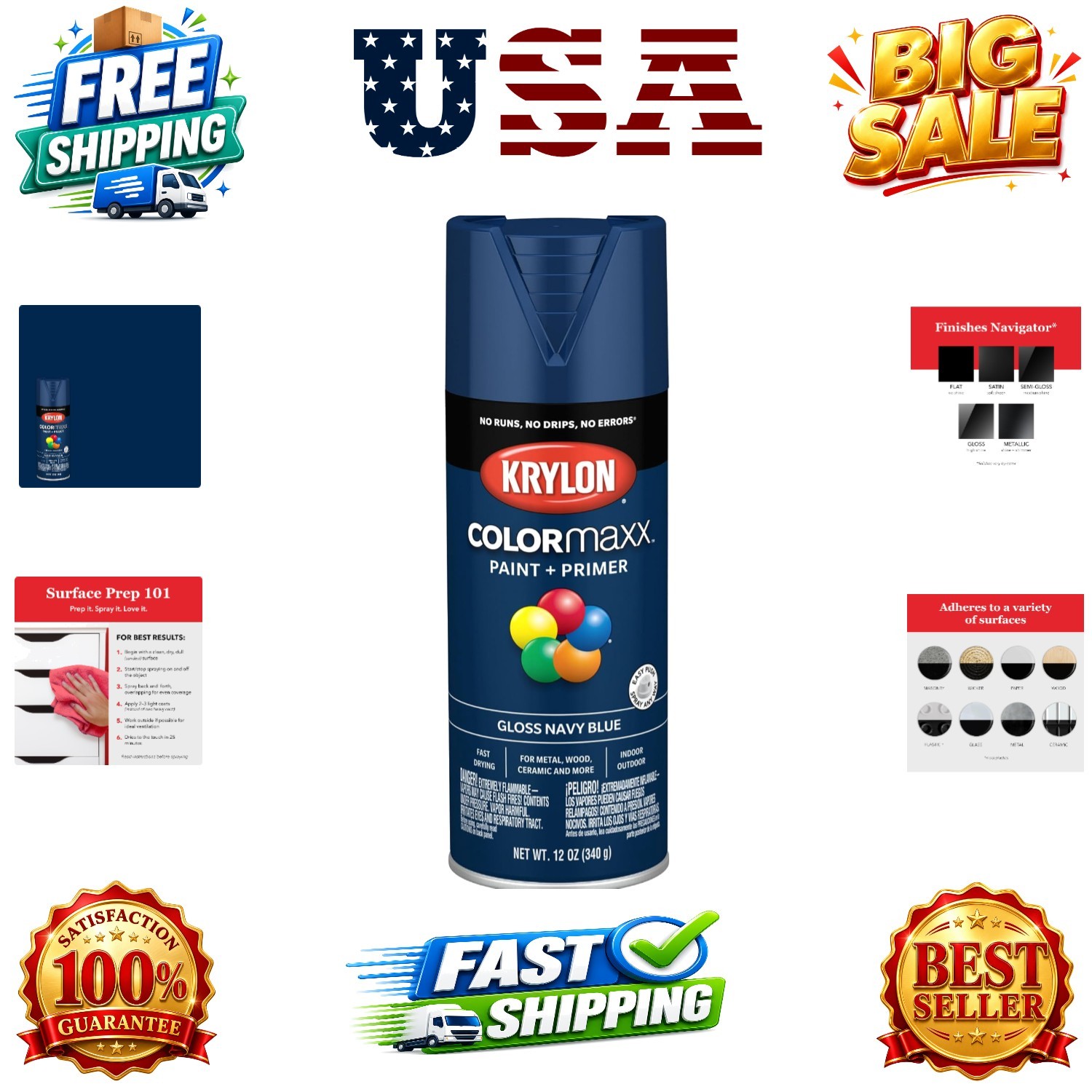 ColorMaxx 12 Oz. Gloss Spray Paint, Navy Blue – 1 Each