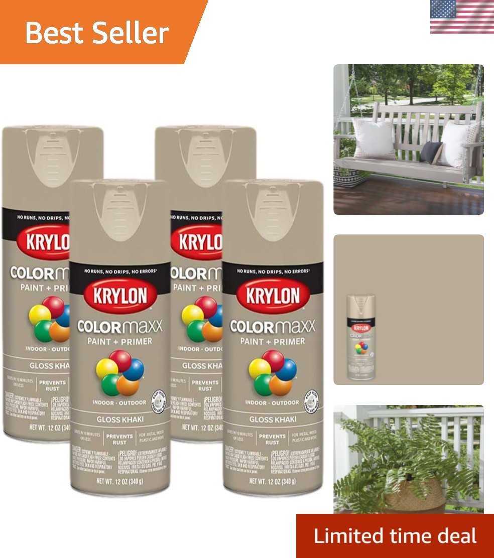Rust-Resistant Krylon COLORmaxx Gloss Khaki – Indoor/Outdoor Coverage, 12oz Pack