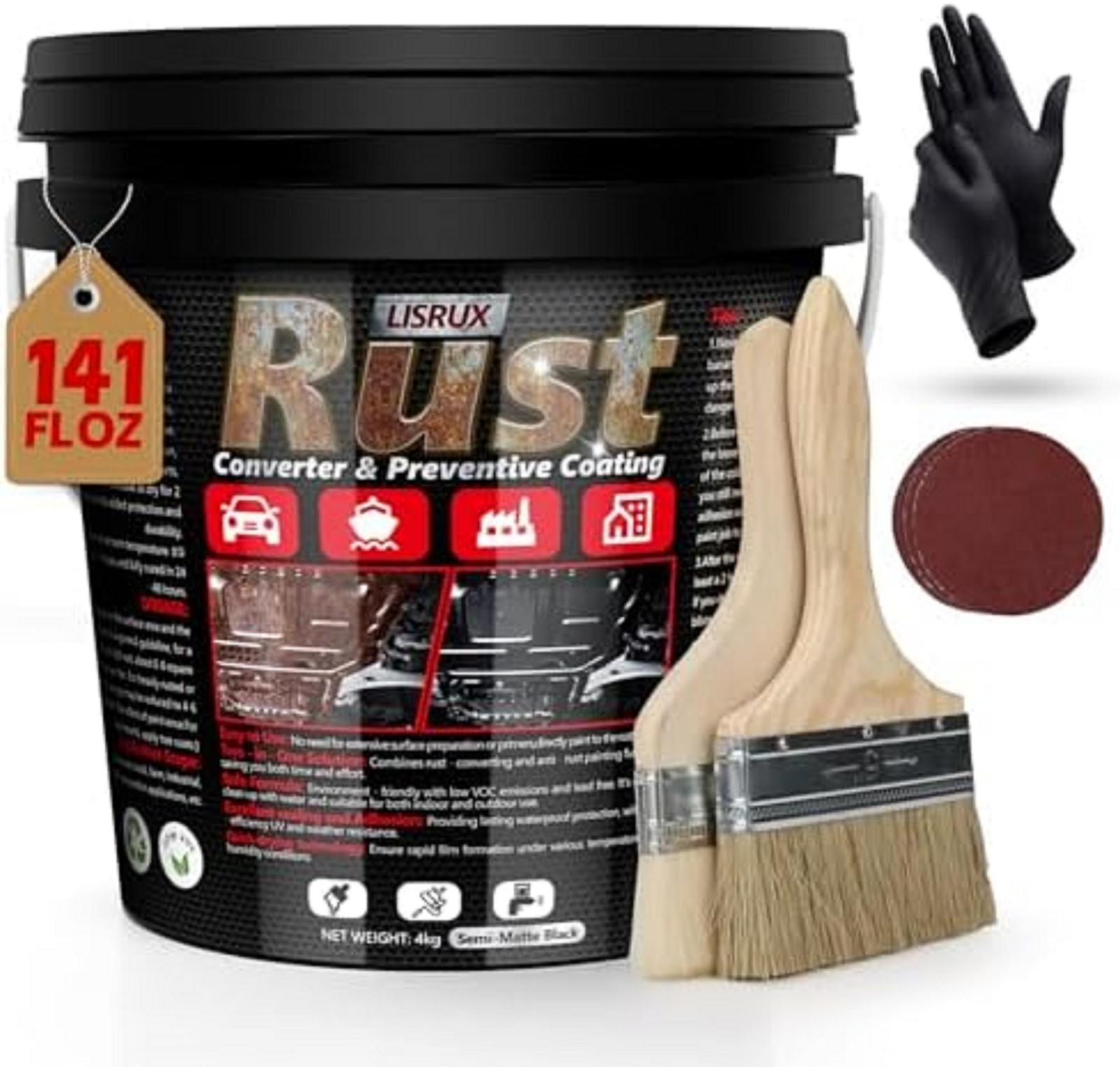 Rust Converter & Metal Primer, 141 Fl Oz Black Rust Inhibitor Paint for Metal…